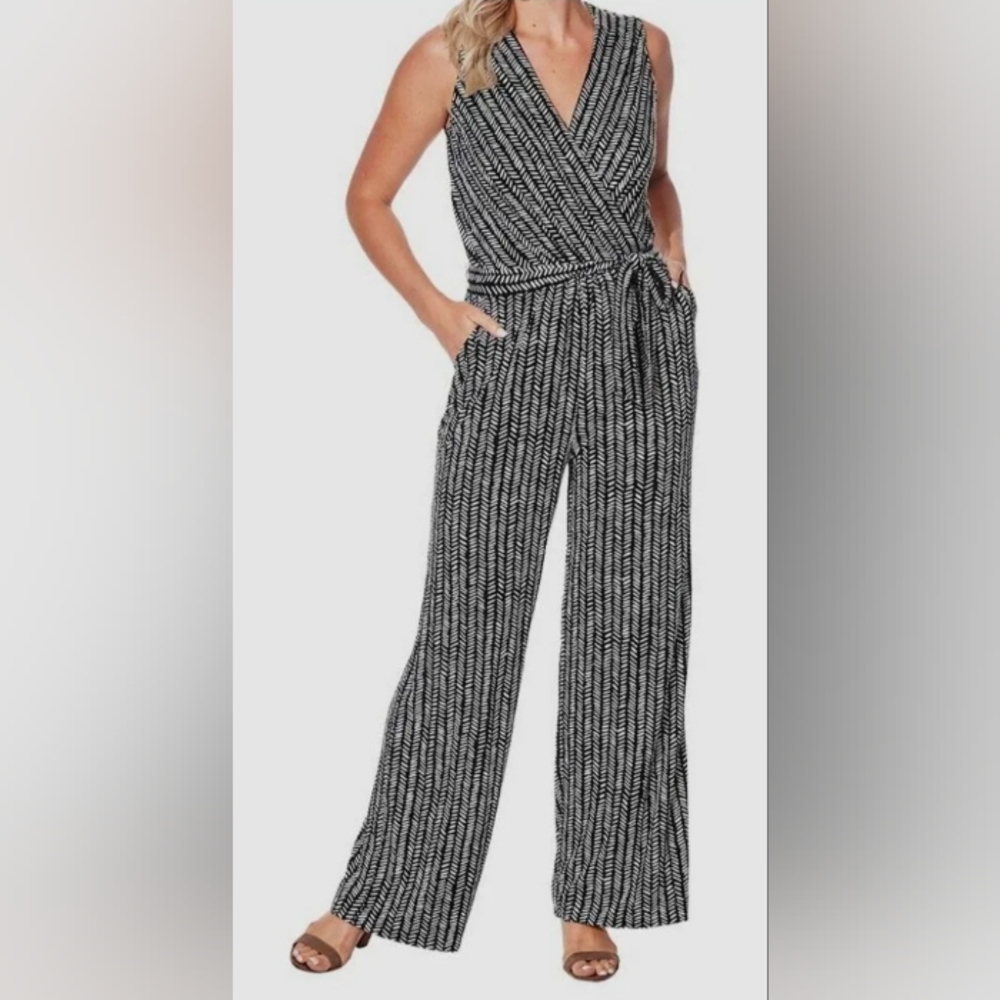 {Joan Vass} Basket Weave Print Jumpsuit
